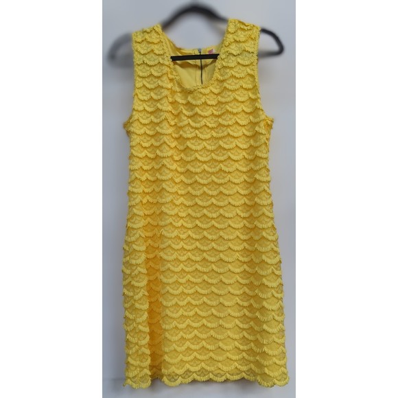 Yellow fringe dress, sleeveless, sz Large; midi - Picture 1 of 2